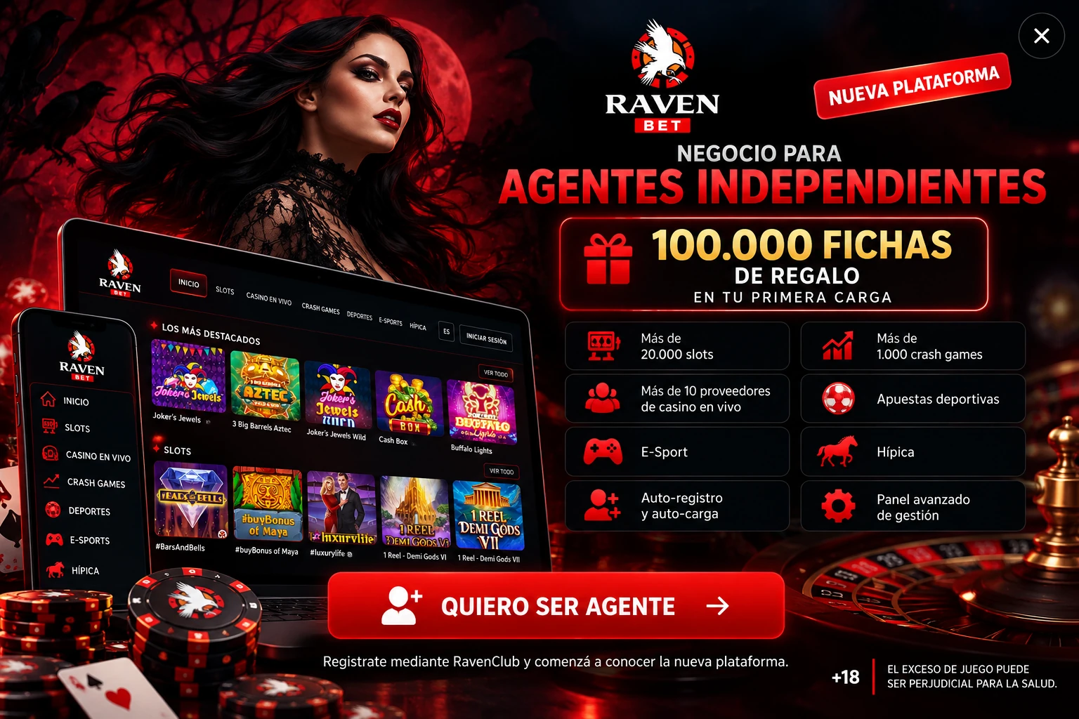 Ravenbet.lat - Negocio para agentes independientes - 100.000 fichas de regalo